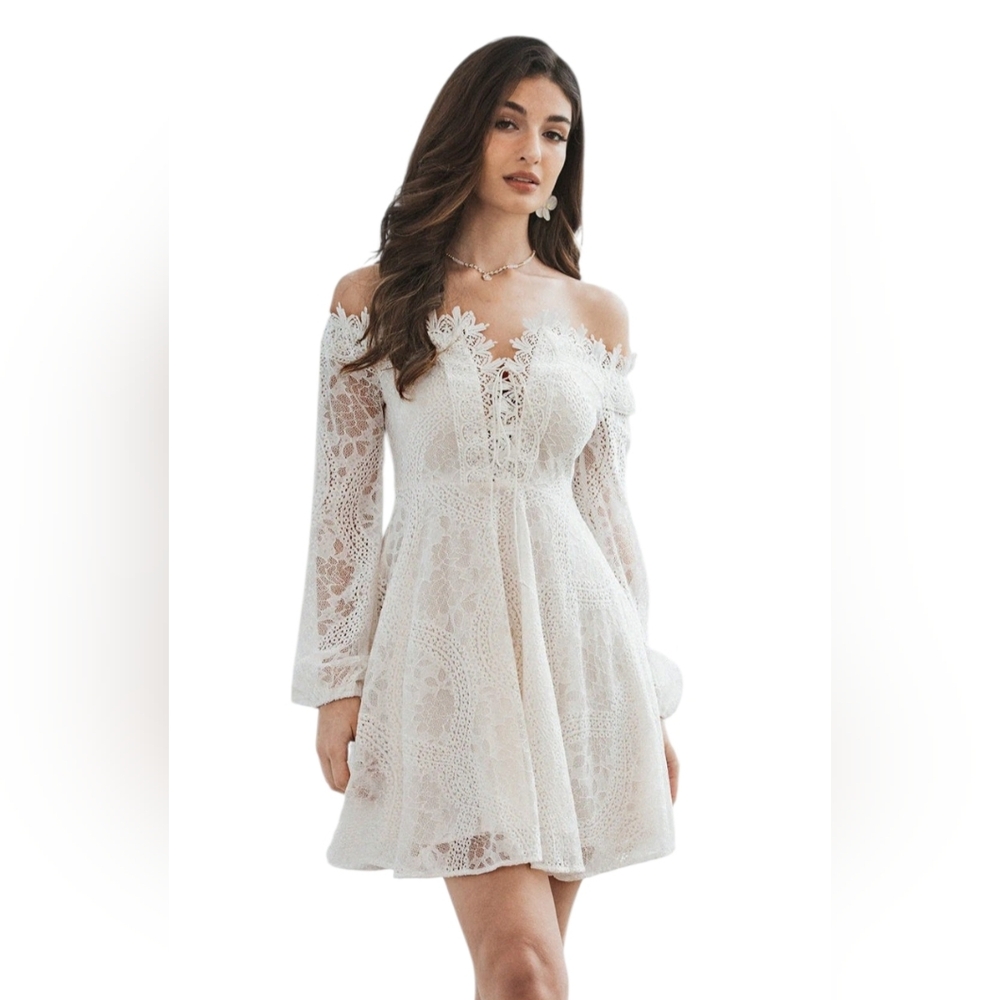 Double Crazy Bohemian Lace Off-the-Shoulder Babydoll Cottagecore Dress Size L
